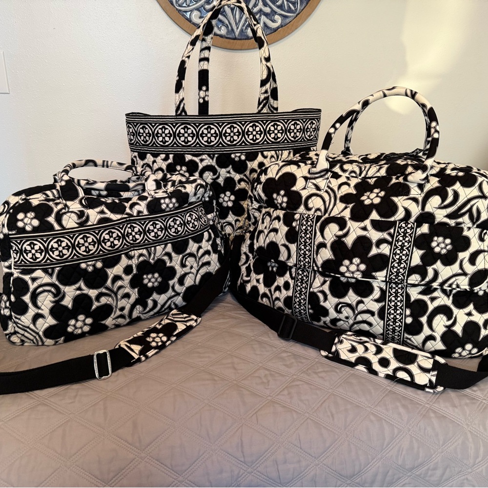 Vera Bradley Black and White Floral Travel Bag Set